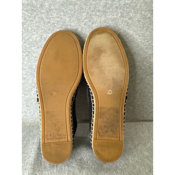 Tory Burch Seahorse Espadrilles Navy Canvas Jute Slip-On Flats Size 6.5 - Picture 6 of 7